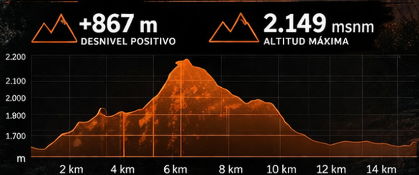 Perfil de altimetría Montaña de Fuego 15K
